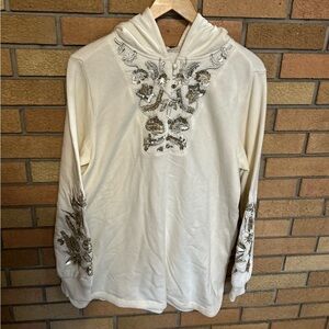 NWT Soft Surroundings Oversized Hooded Sweater with Floral Sequins Ivory Size M